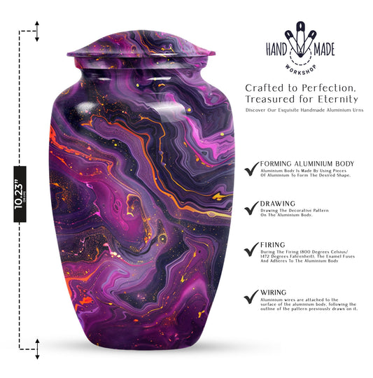 Abstract aluminum classic urn for human ashes.