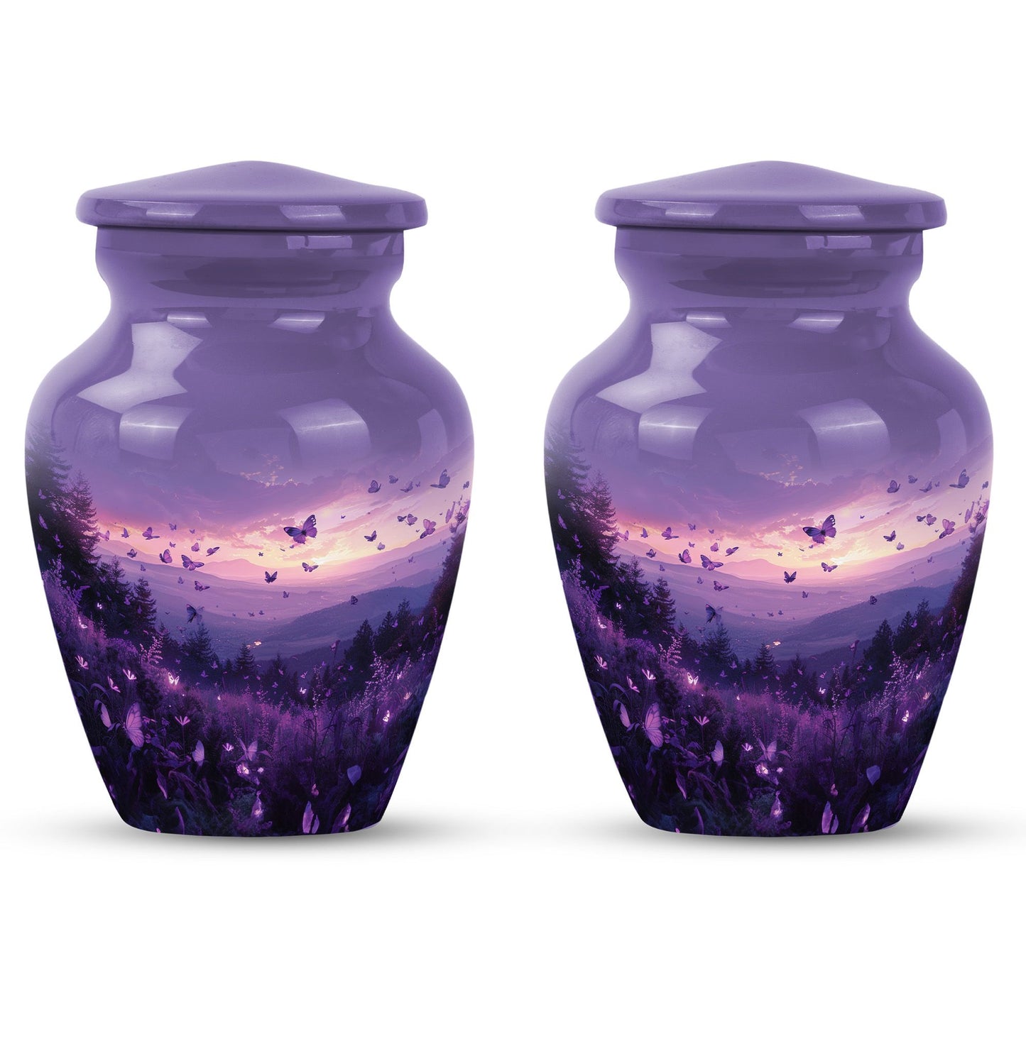 Purple Meadow classic aluminum cremation urn for ashes