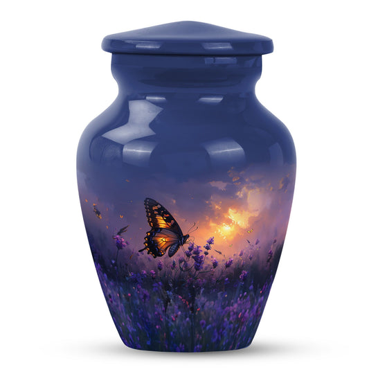 Butterfly Urn for Ashes, Monarch over Lavender Field at Dusk, Memorial Urn