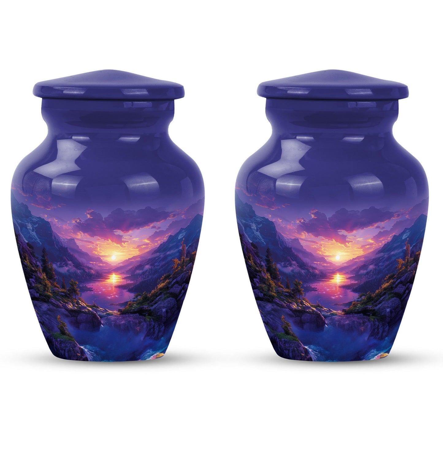 Purple meadow urn, memorial funeral urn for ashes