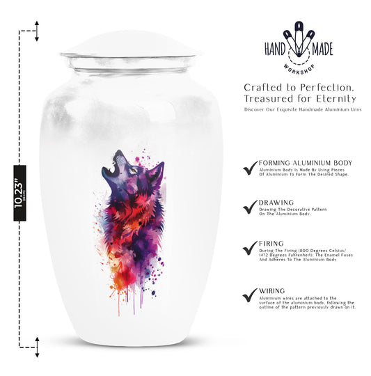 wolf howling funeral ash urn,