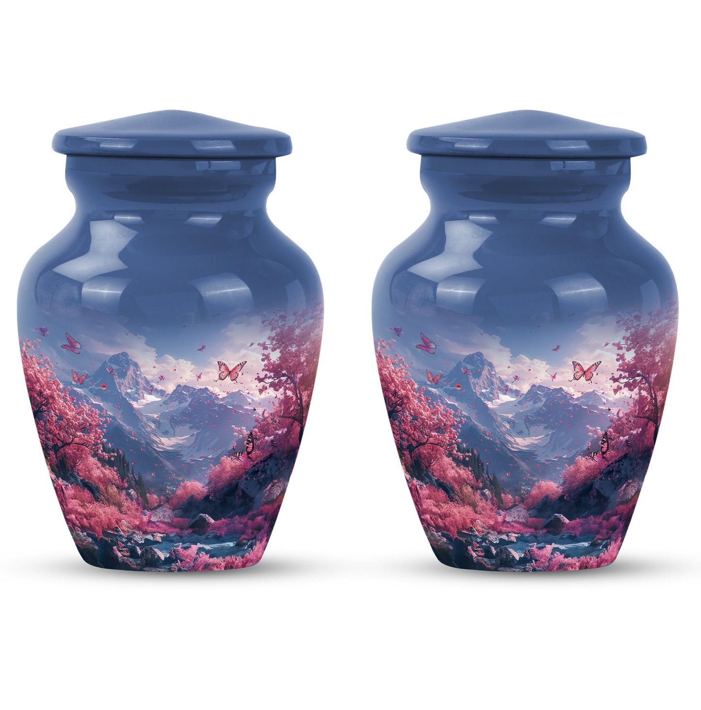 Pink butterfly-themed cremation urn for adult male