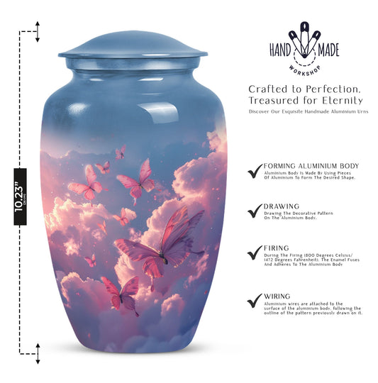 Classic 10-inch pink butterfly design cremation urn