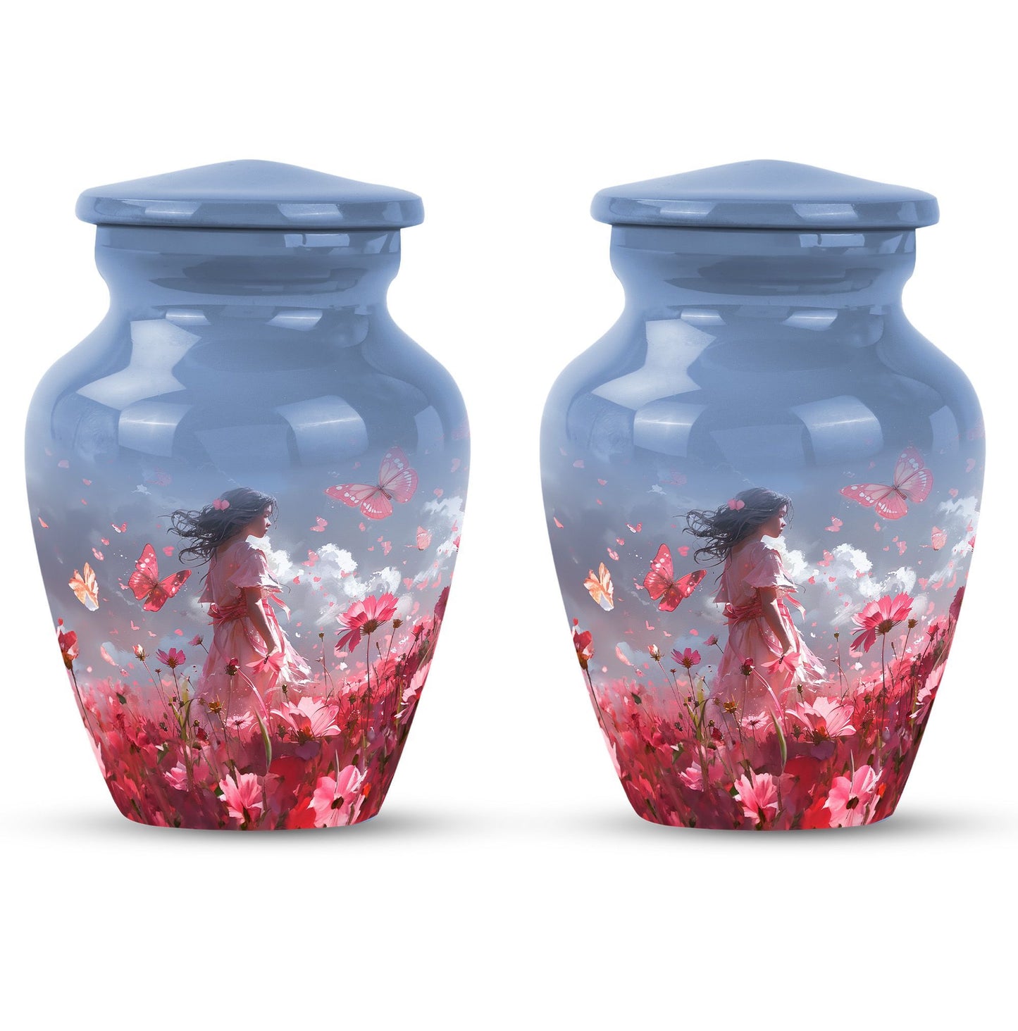 Pink butterfly urn,