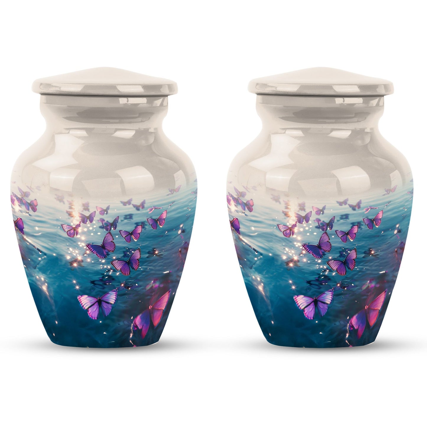 Classic 10-inch purple butterfly urn for adult human ashes,