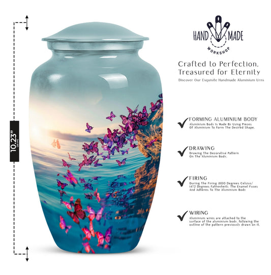 butterfly-themed large urn for adult ashes