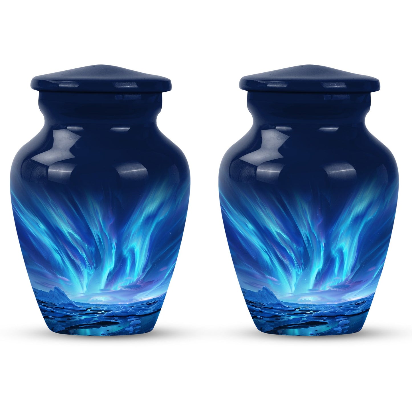 Large Aurora Borealis funeral urn with butterfly design,