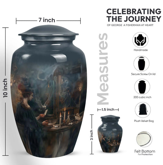 10-inch aluminum Tarot Urn, classic design cremation urn for burial, comes with velvet pouch