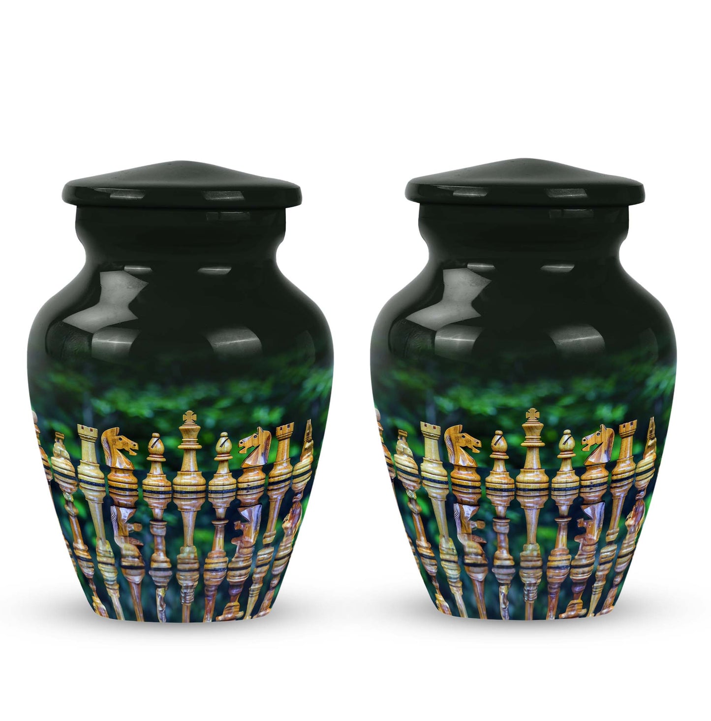 Classic chess-themed 10-inch funeral urn