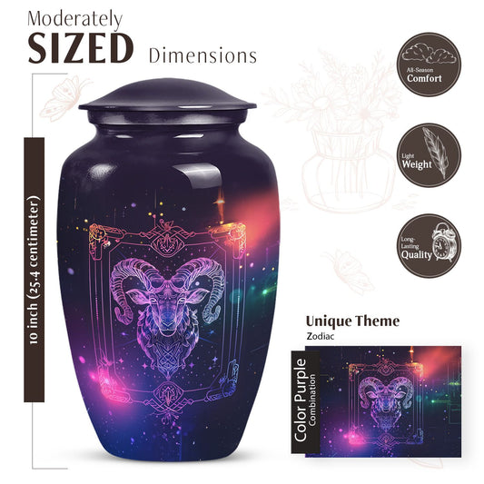 10-inch classic zodiac urn in an abstract design for cremation ashes, customizable with engraved names