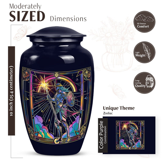 Classic 10 inch Zodiac Urn, large memorial aluminum urn.