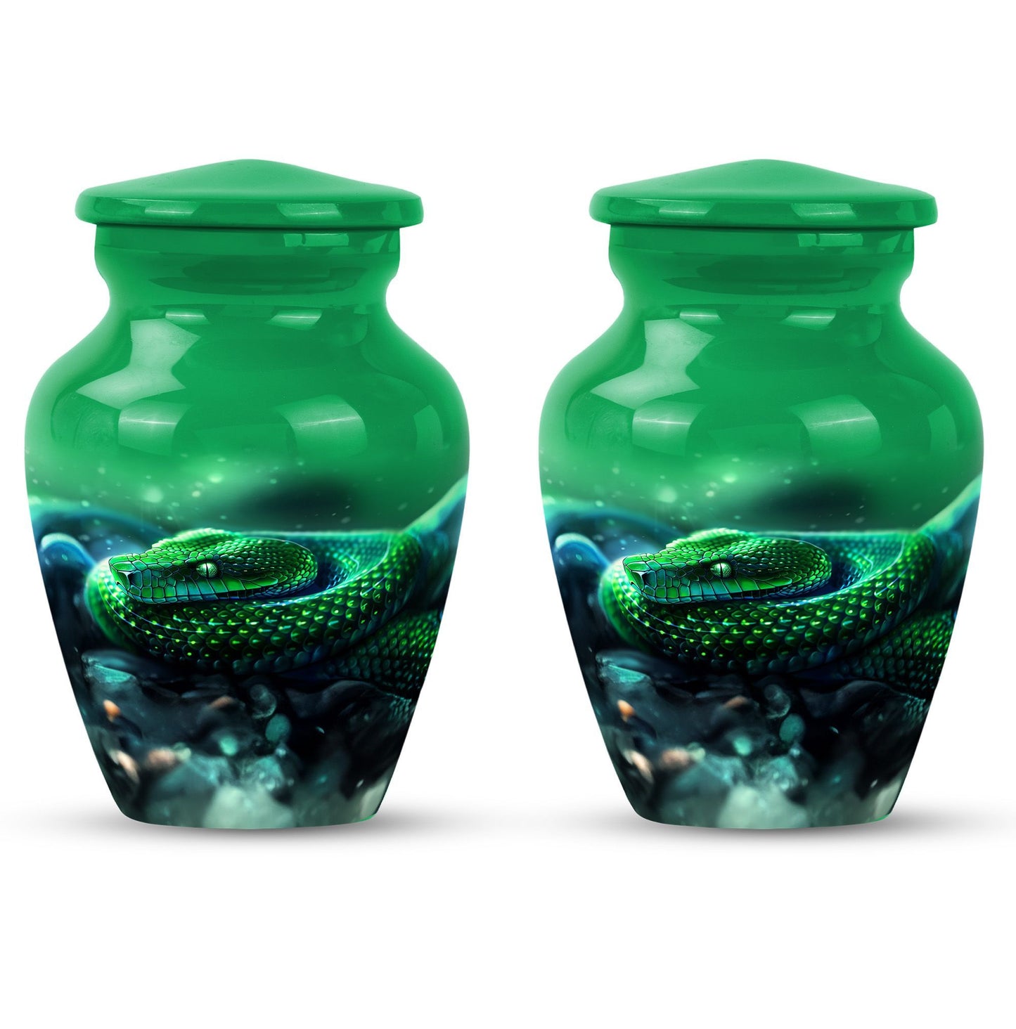 abstract aluminium snake urn for adult human ashes.