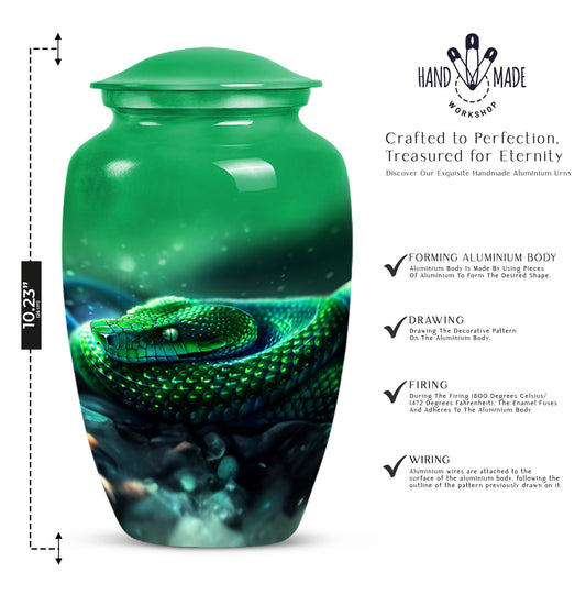 abstract aluminium snake urn for adult human ashes.