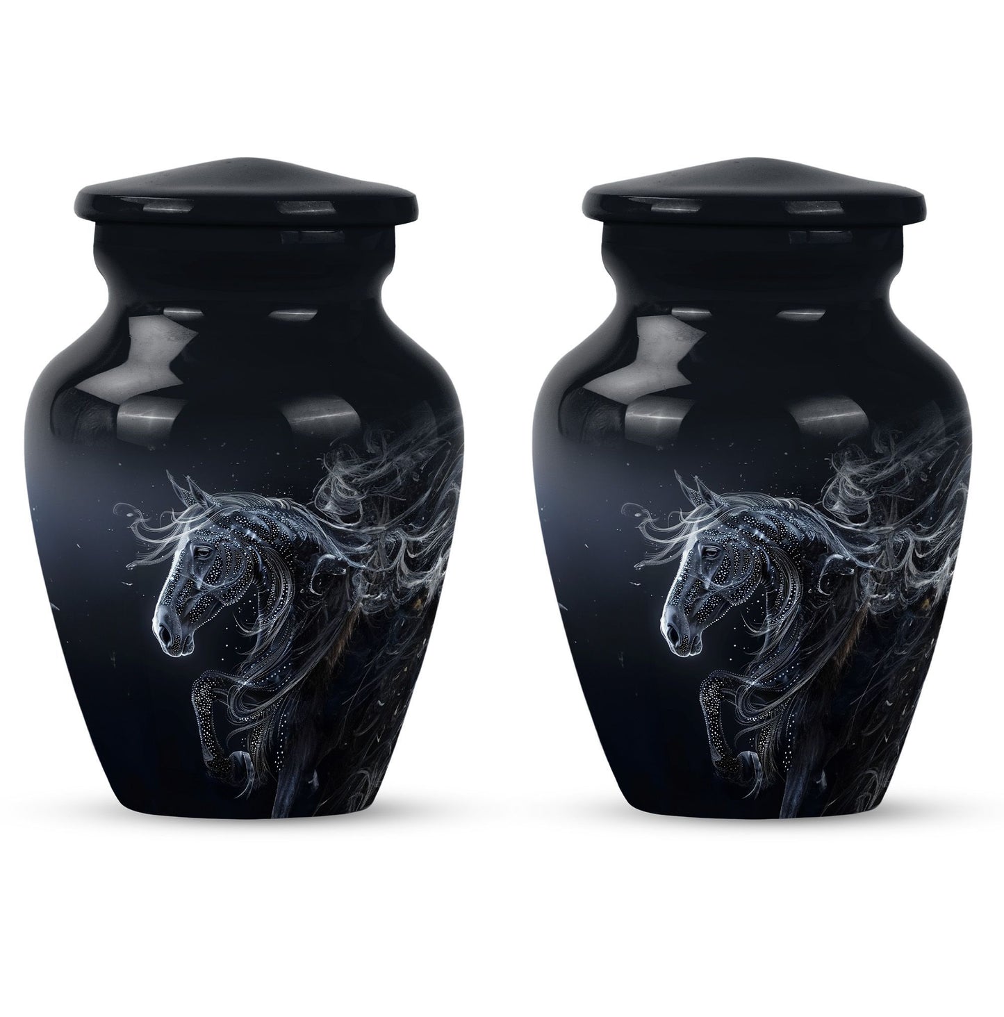 Horse Urn for adult ashes, customizable with engraved names