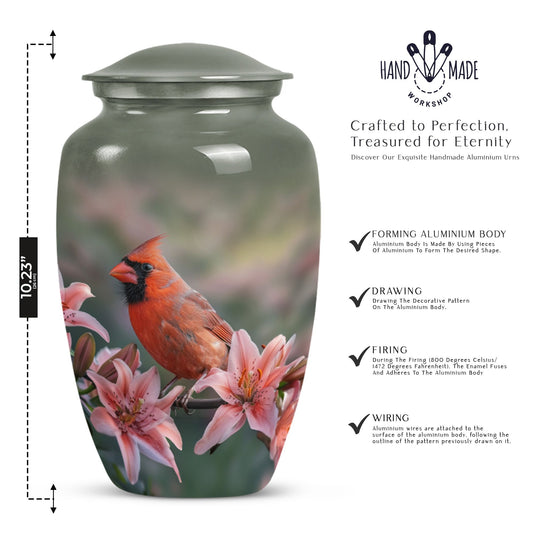Classic 10 inch Cardinal Bird Urn.