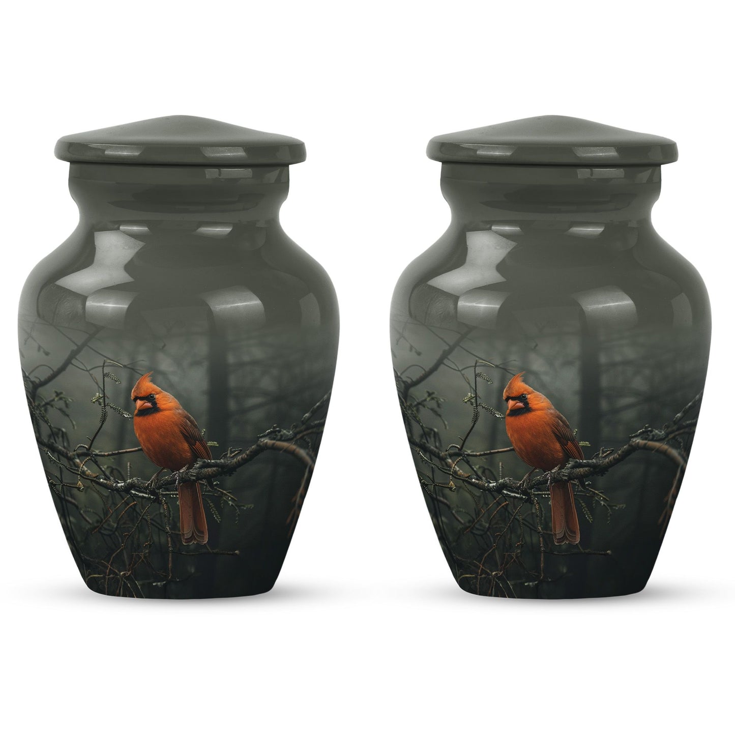 10-inch cardinal bird urn, aluminum material, with