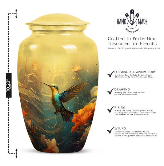 Cremation urn with humming birds