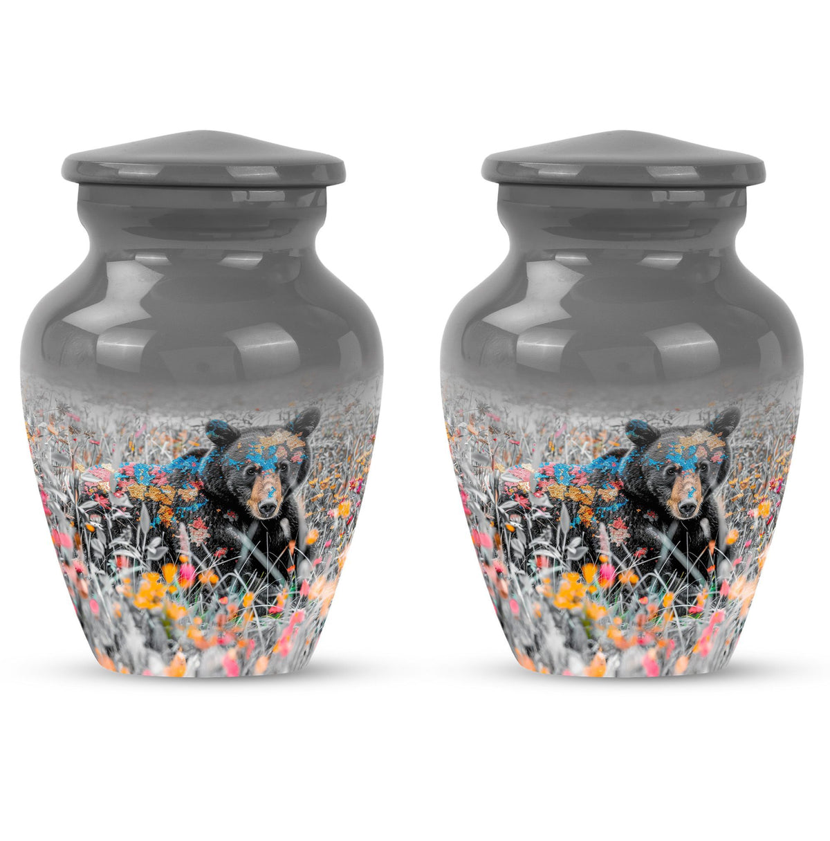 Classic 10-inch bear urn, aluminium cremation memorial urn.