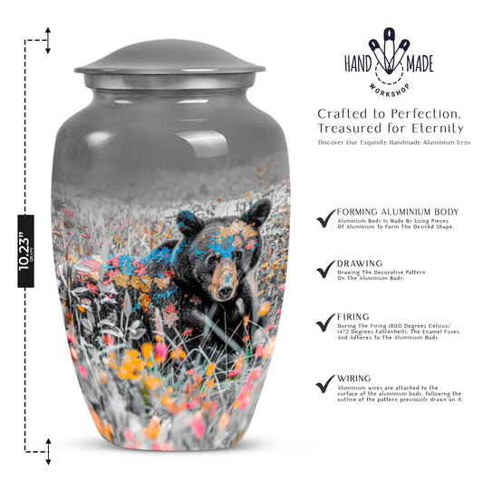 Classic 10-inch bear urn, aluminium cremation memorial urn.