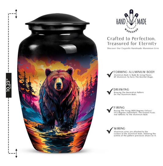 10-inch Grizzly Bear Urn, Classic-style Aluminium Funeral