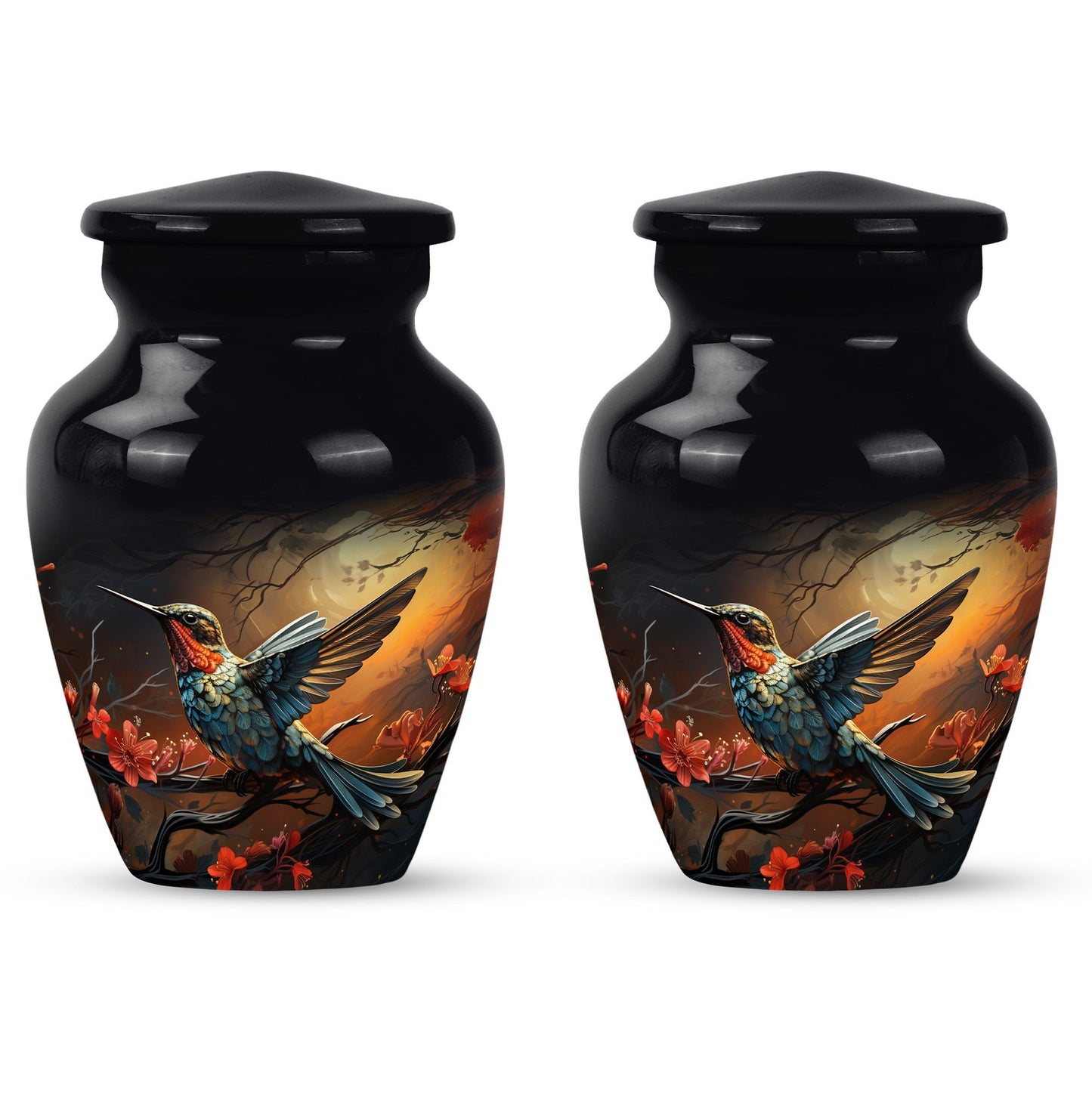 10-inch humming bird urn, abstract design, customizable
