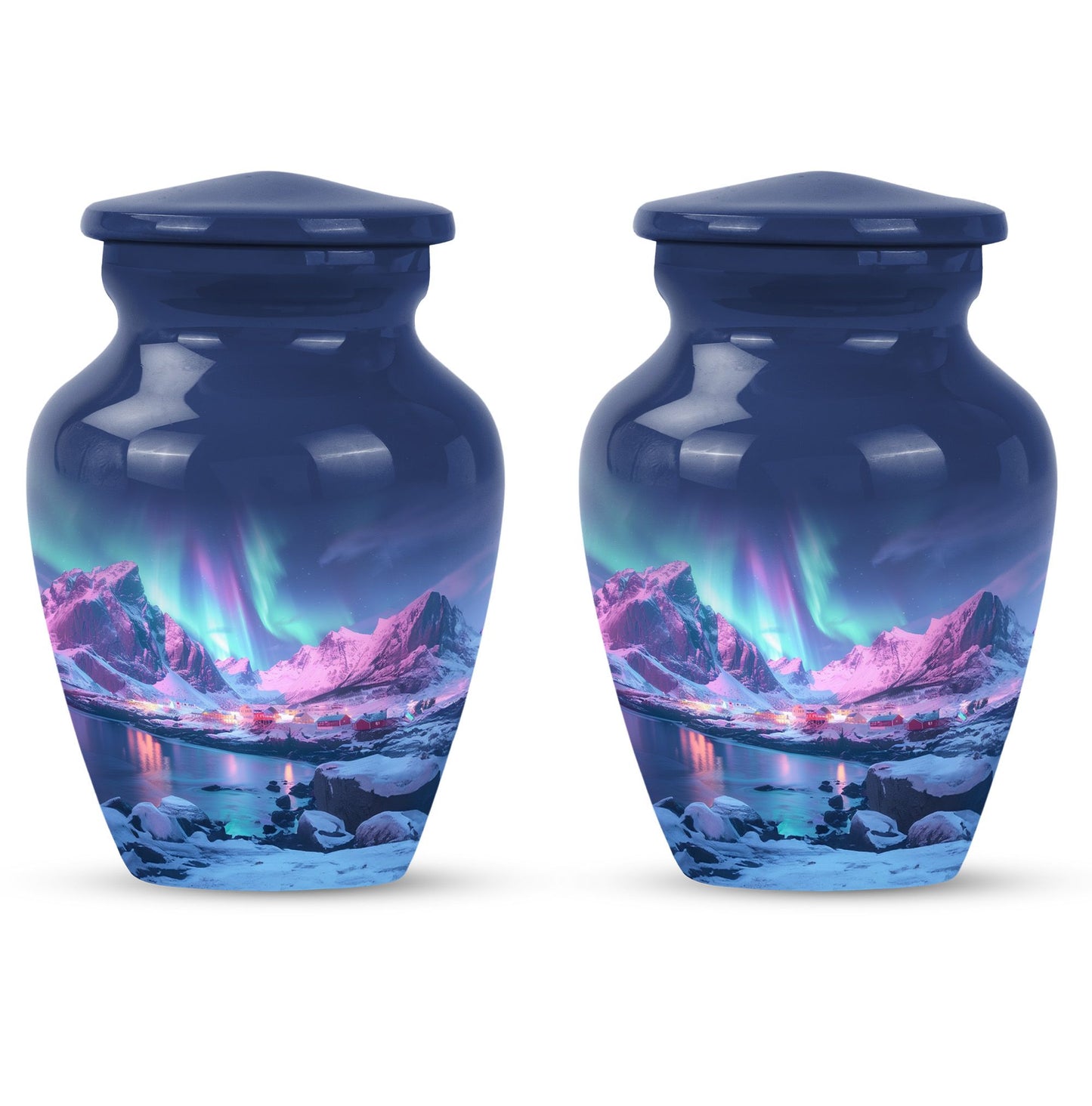 Aurora Borealis Urn, classic aluminium design.