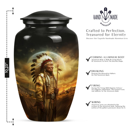 Classic 10 inch Native American urn for adult male cremation
