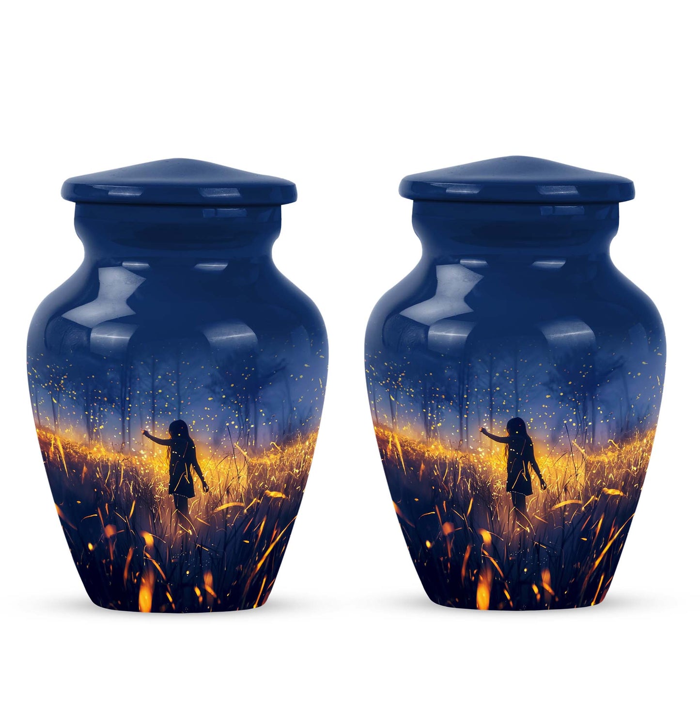 10 Inch Twilight Forest Cremation Urn, Aluminium.