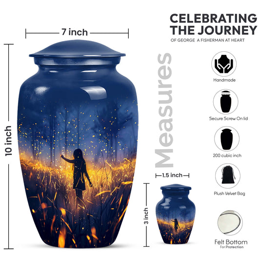 10 Inch Twilight Forest Cremation Urn, Aluminium.