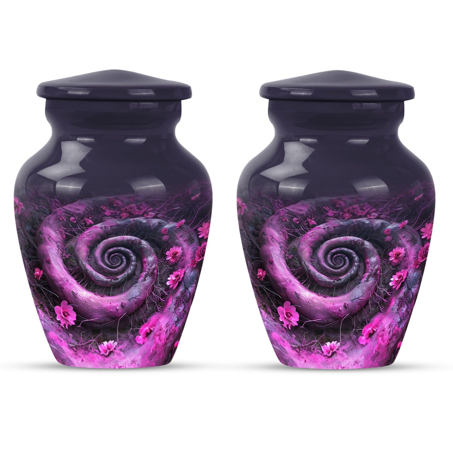classic spiral Aluminium cremation urn for human ashes.