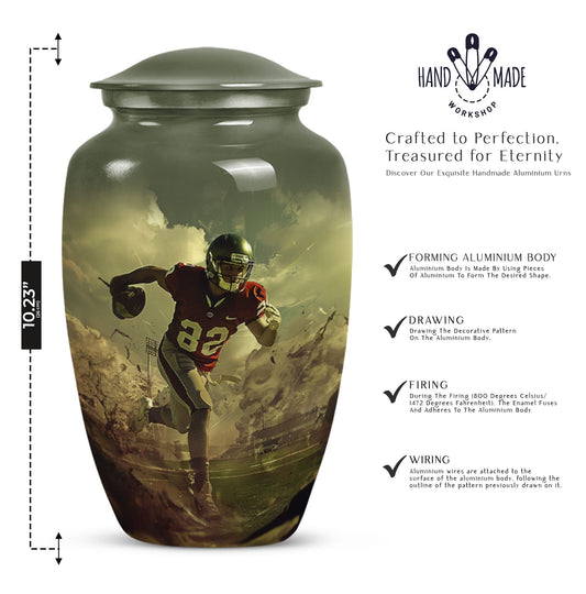 10-inch classic football urn for adult ashes, customizable and accompanied by velvet pouch