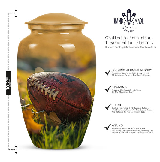 10-inch classic football urn made of aluminium.