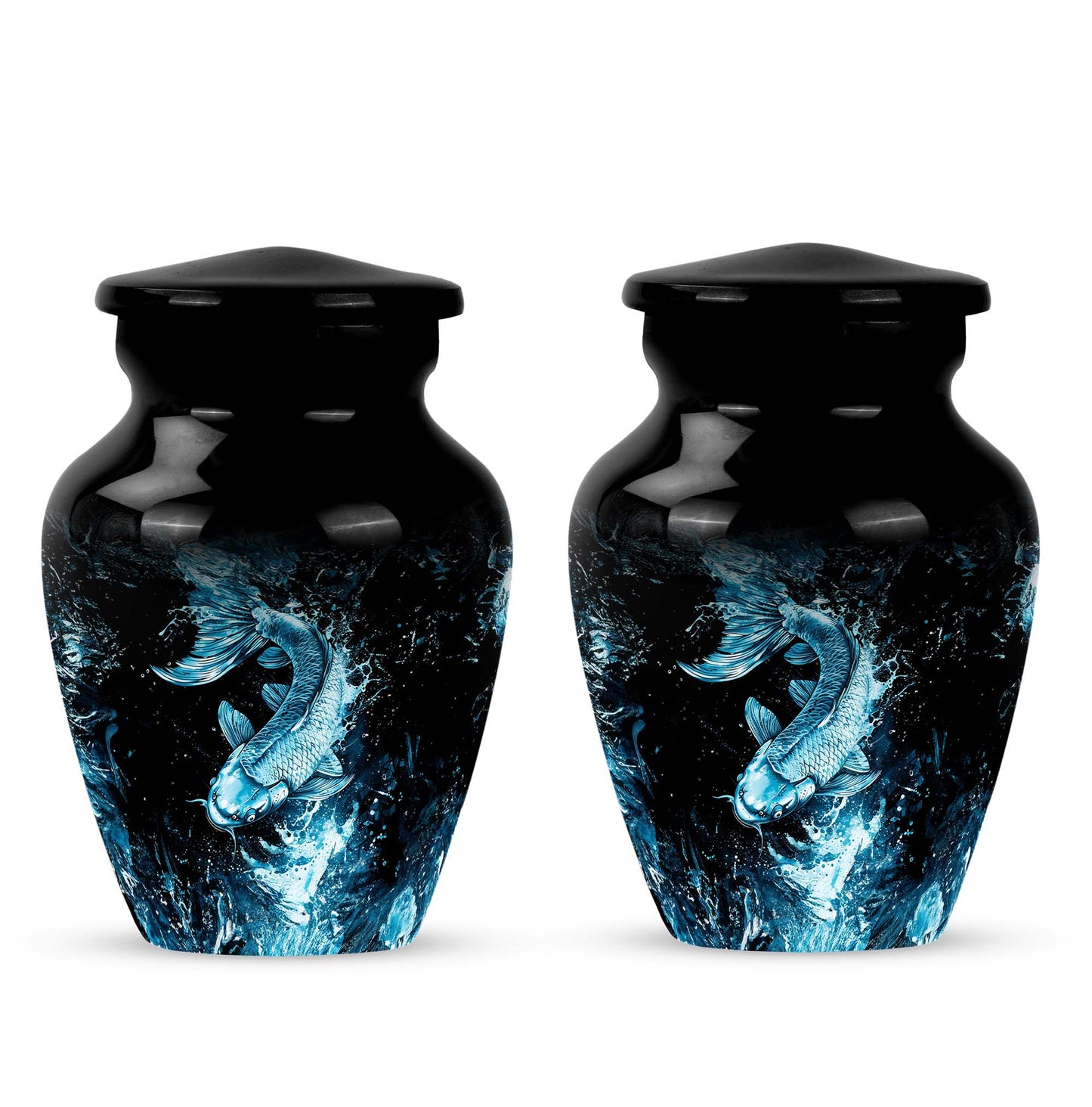 10 inch classic fish-themed urn made of aluminum,