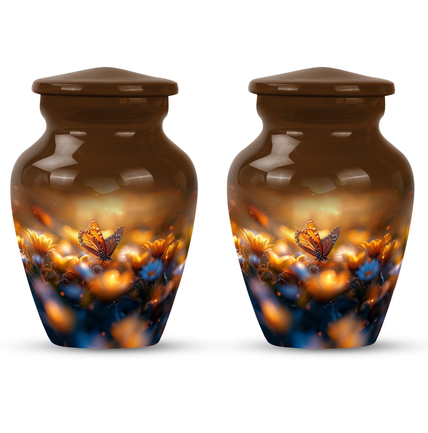 Classic 10-inch butterfly urn made of aluminium.