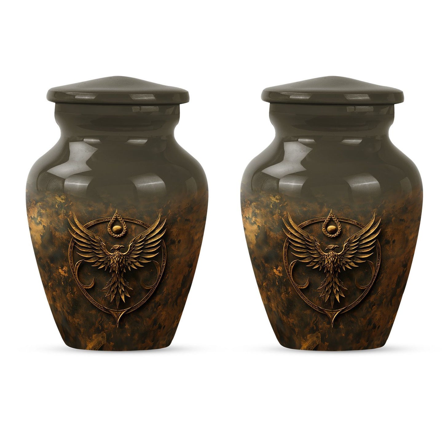 10 inch classic aluminium Catholic urn for men.