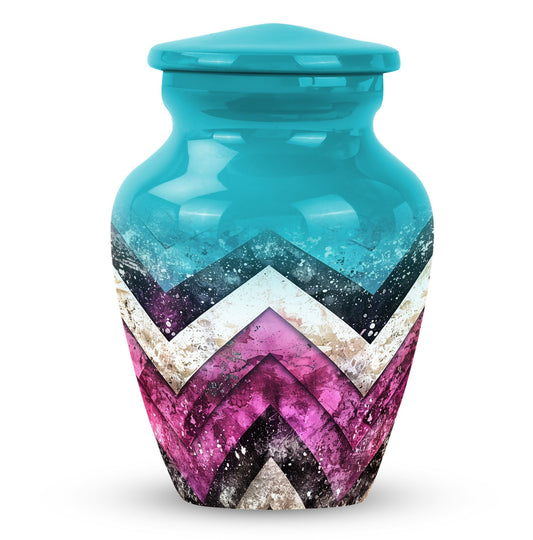 Pink Zigzag Pattern Memorial Urn - Blue Urn For Adult Male and Female