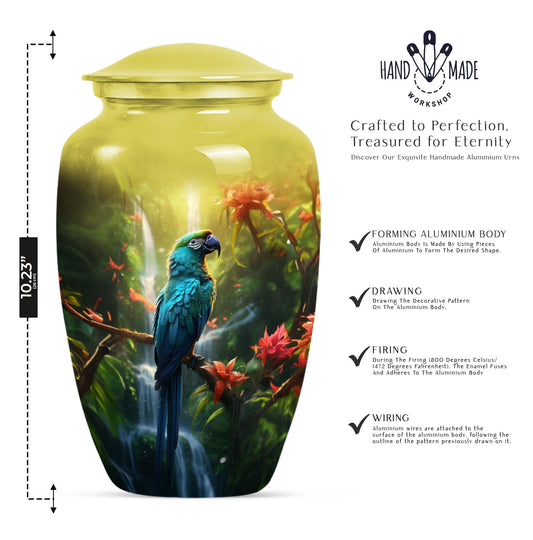 classic Parrot Cremation Urn, aluminium-made for adult ashes