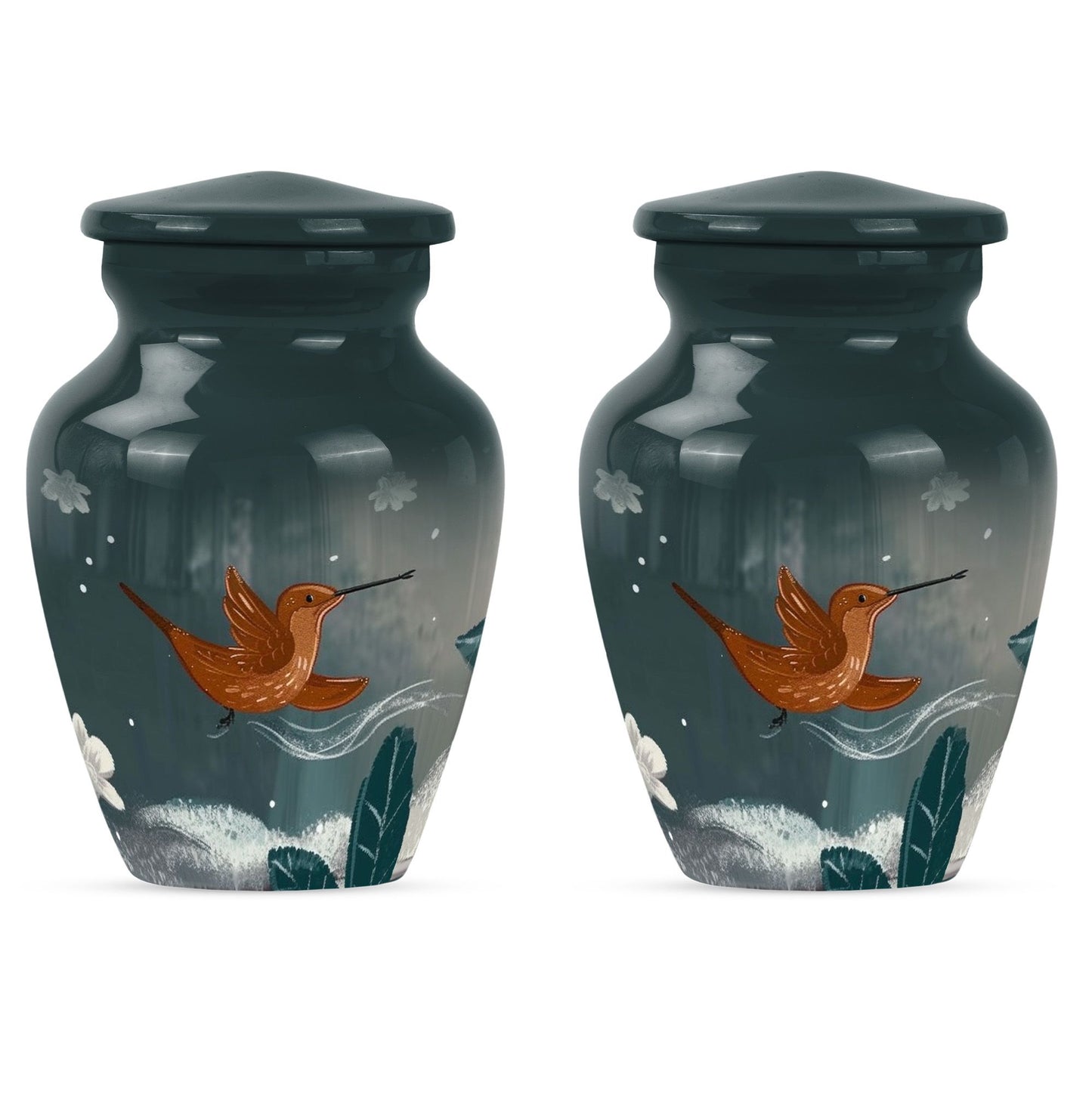 Classic 10-inch humming bird urn for memorial burial.