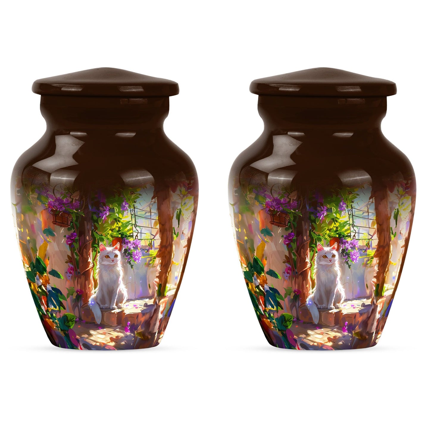 white cat urn