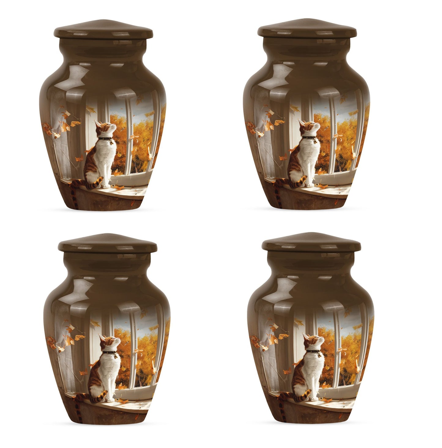 orange cat aluminium urn for adult man's cremation ashes