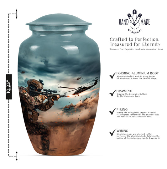 Classic 10 inch military urn for human ashes, suitable for personal engraving