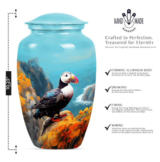 10-inch Classic Puffin Bird Urn, funeral urn for mom.