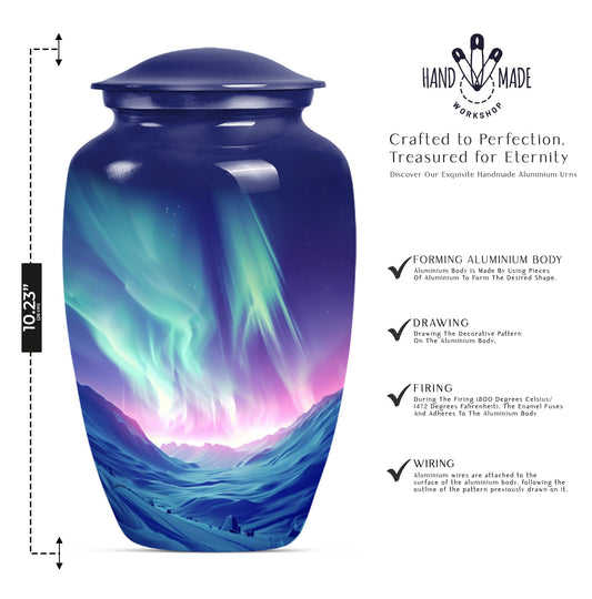 10-inch classic northern lights urn in purple meadow design