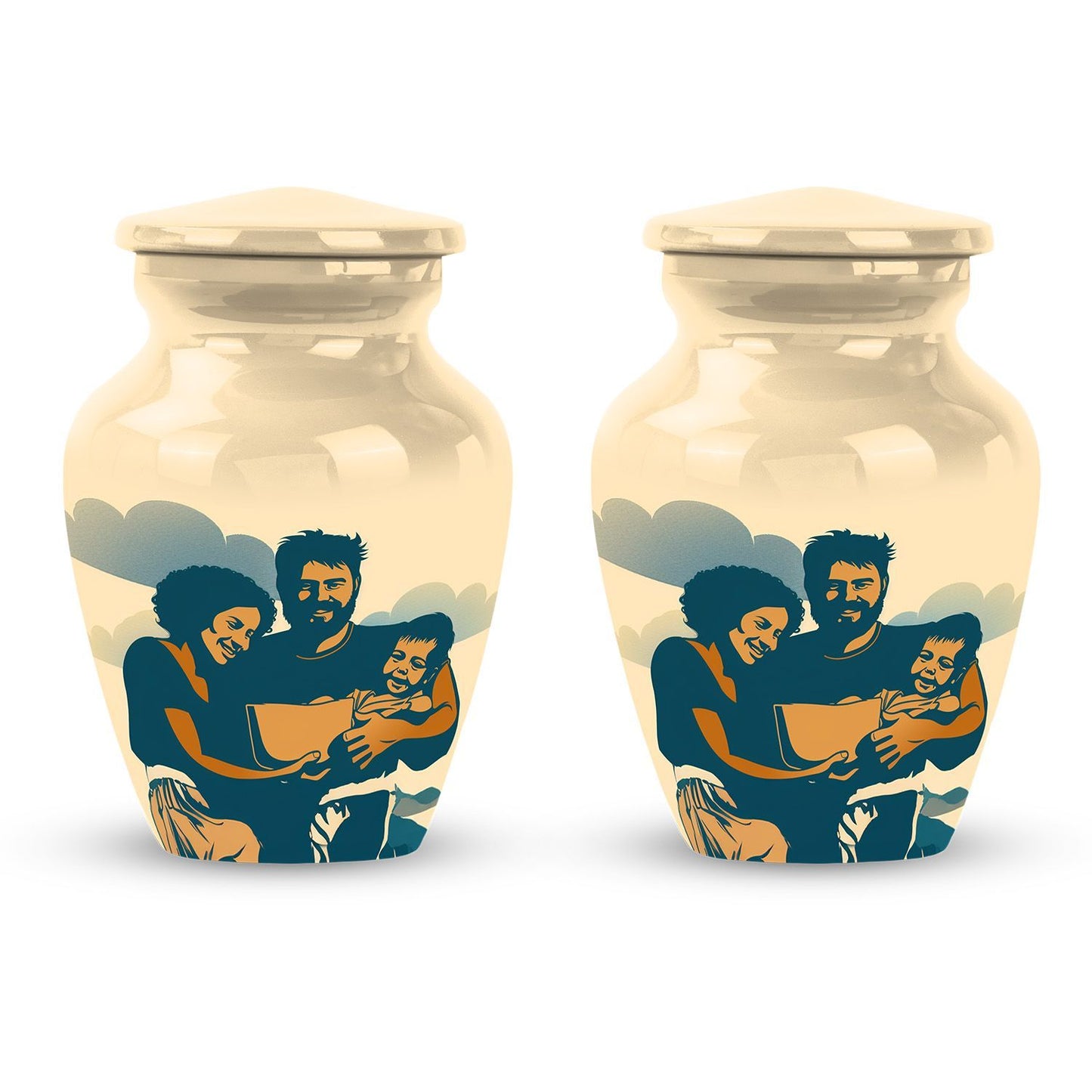 10-inch father son fishing urn, purple meadow theme,