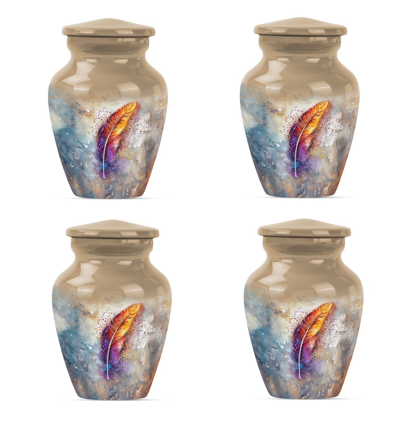feather urn in Purple Meadow theme for adult ashes,