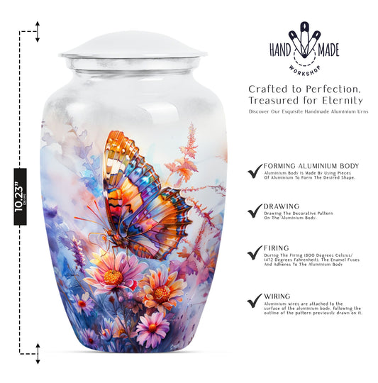 Purple Meadow themed classic butterfly urn for cremation