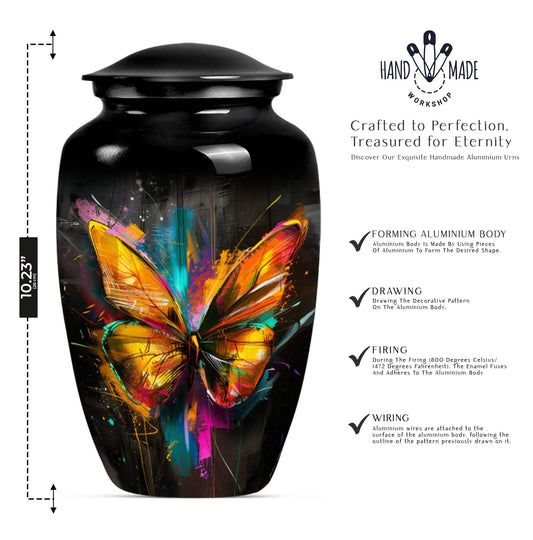 Elegant 10-inch butterfly-themed urn for adult female ashes.