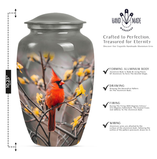 Cardinal bird urn with Wolf Howling