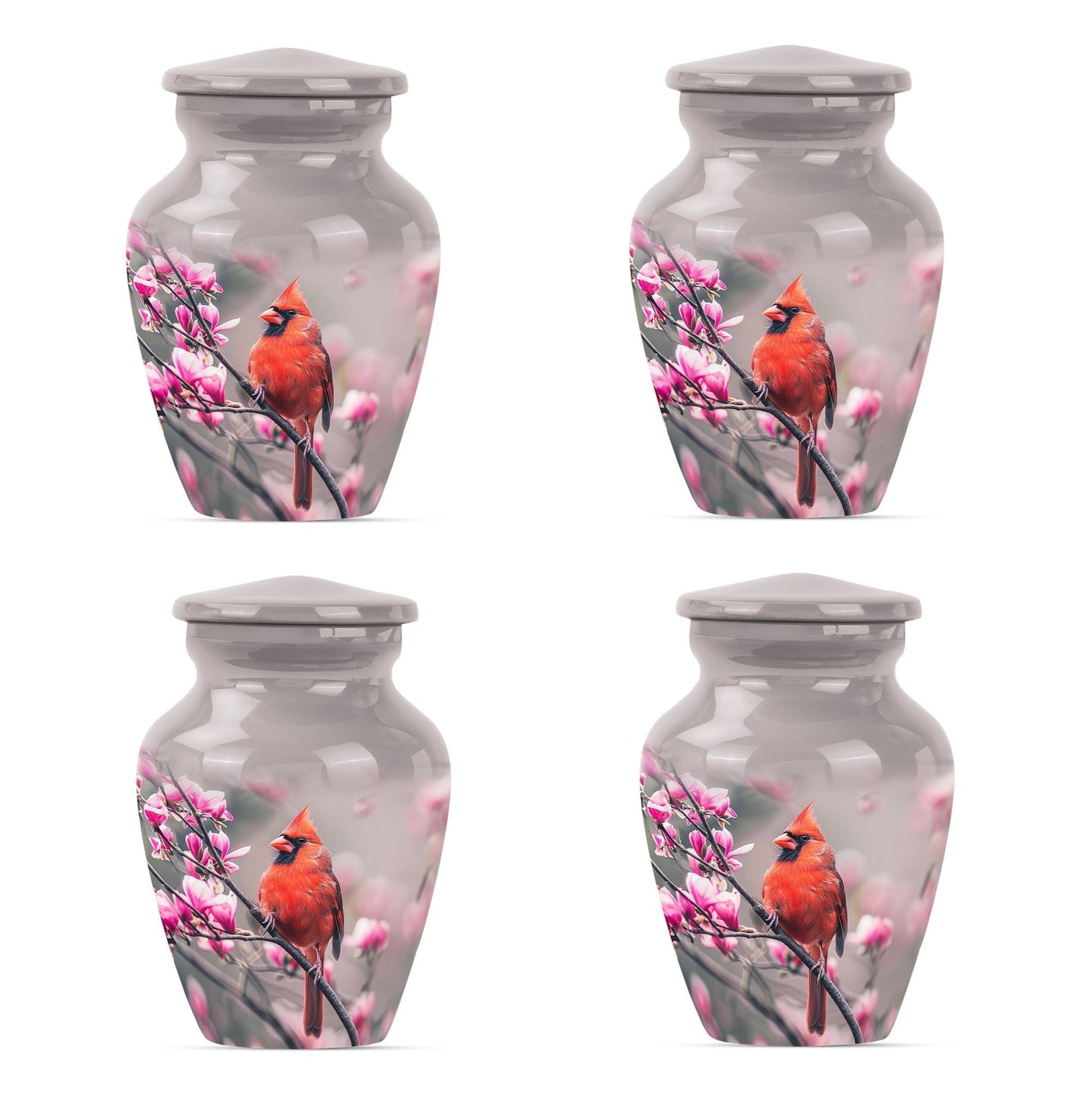 Classic cardinal bird urn with personalized engraving.