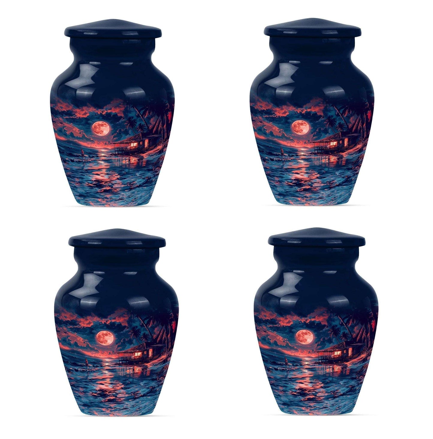 Night Beach Urn with Wolf Howling Design,